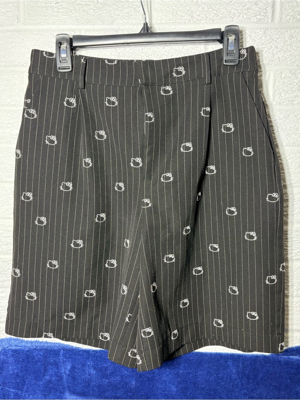 Sanrio Black Pinstripe Shorts with Hello Kitty